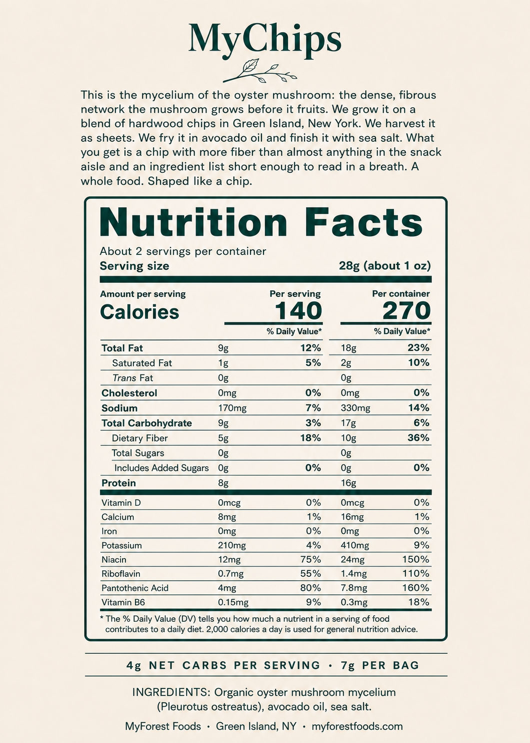 MyChips back of bag with nutrition panel and story
