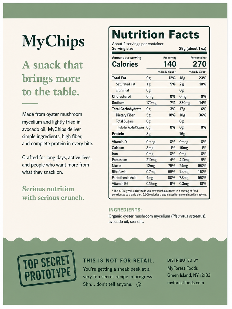 MyChips prototype back of bag with nutrition panel and story