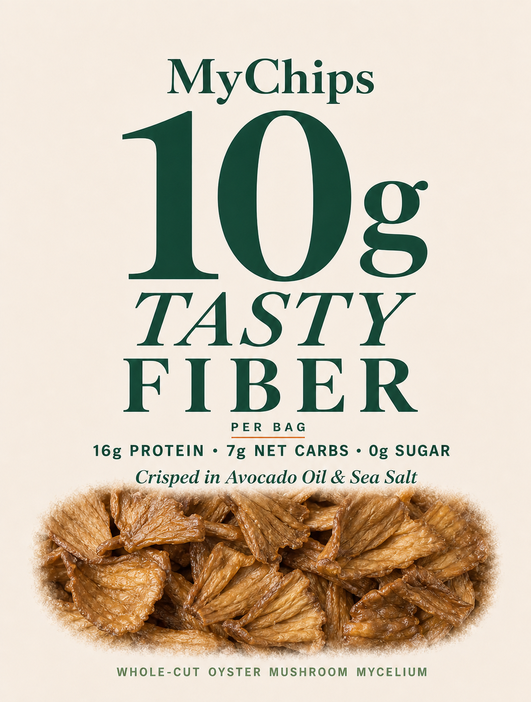 MyChips front of bag: 10g tasty fiber per bag